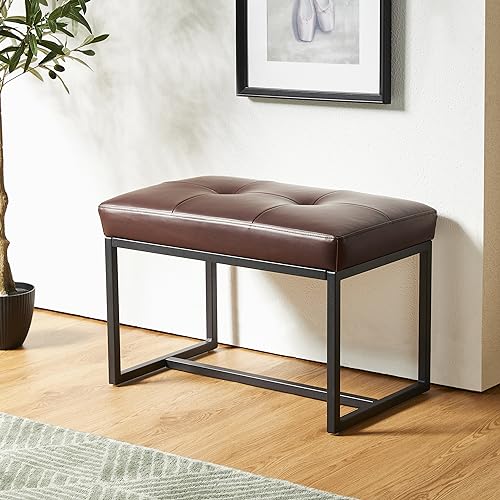 Glitzhome Ottoman Bench, Modern PU Leather Vanity Stools Chairs with Metal Frame, Makeup Stool Padded Foot Rest Stool for Living Room Vanity, Entryway, Bathroom, Brown - color: Brown