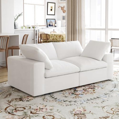 79" Cloud Modular Sofa, Convertible Modular Loveseat Couch, Cotton Linen Fabric Sofa for Living Room, Apartment and Bedroom, Removable Covers, 2 Pillows, White - color: White, size: 2-Seater