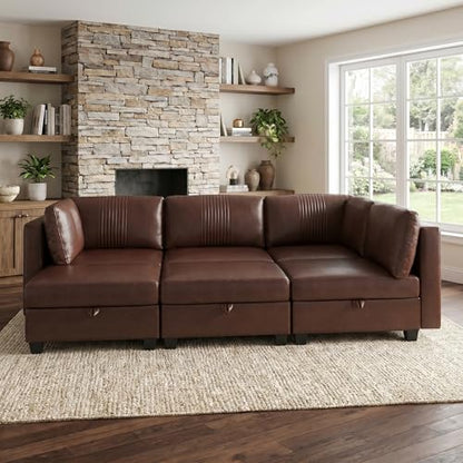 ERYE 99-Inch Oversized U Shaped Sectional Sofa 6 Seat Modular Storage Sofa Couch W/Deep Seat,Pet Friendly Faux Leather Upholstered Convertible Sleeper Sectional Couch with Ottomans - color: Dark Brown 99"