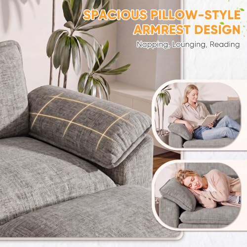 Homall 118.9" L Shaped Cloud Couch, Modular Sectional Sofa for Living Room | Comfy Chenille, Movable Ottoman, 3 Seat, Double Layer Cushion, Sturdy Frame, High-Density Foam, Easy Assembly, Light Grey - color: Light Grey, size: L Shaped Sofa