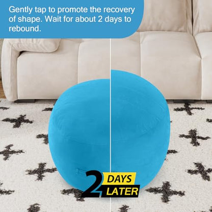 MeMoreCool Round Pouf Ottoman Foot Rest 20x15 Inches, Blue | Blue Round Pouf Footstool, Soft Foam Stuffed Circle Foot Rest for Living Room Bedroom - color: Striped Blue