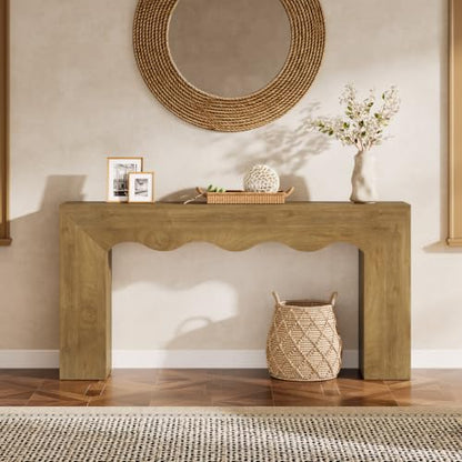 Tribesigns 63" Farmhouse Console Table, Wooden Couch Table Behind Sofa with Storage, Long Entryway Sofa Station, Narrow Console Stand with Base, Hallway Stand for Entryway (1, Light Brown) - color: Light Brown