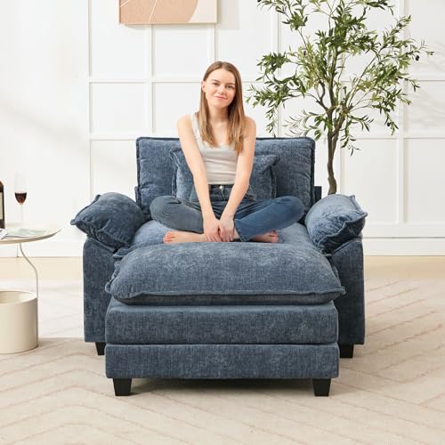 53" Modular Sectional Sofa, Comfy Deep Cloud Couch with Ottoman | Couches for Living Room, Sofa Bed, Modular Couch, Deep and Wide Seat, Chenille Sofa Sleeper with Throw Pillows, Blue - color: Blue, size: 53 Inch 2
