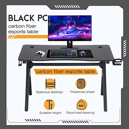 BestOffice | 47" Gaming Table | Blue | R-Shaped Computer Desk | with Steel Frame, Headphone Hook, Adjustable Feet | Carbon Fiber Texture| Easy to Clean | for Gaming, Home Office - color: Blue, size: 47 Inch R Shaped