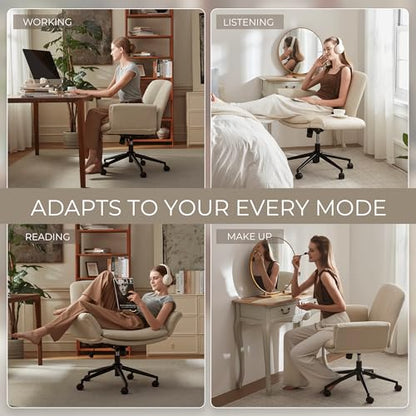 Dowinx Criss Cross Chair with Five-Level Adjustable Arms and Wheels - Comfortable Ergonomic PU Leather Swivel Vanity Chair - Computer Makeup Gaming Chair for Home Office, Bedroom, Vanity Room (Cream) - color: Cream