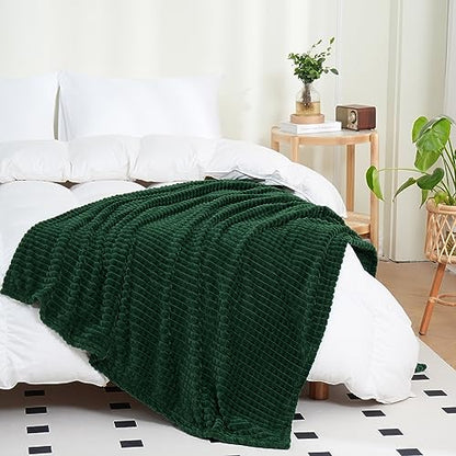 Puncuntex Fleece Throw Blanket Dark Green 90"×90" with Square Grid Design | Super Soft Plush Cozy Flannel Throw Blanket Luxury for Couch Sofa Chair - color: Dark Green, size: 90"×90"