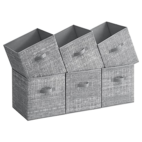 SONGMICS Storage Cubes, 13-Inch Non-Woven Fabric Bins with Double Handles, Set of 6, Closet Organizers for Shelves, Foldable, for Clothes, Cattail Gray UROB033G01 - color: Cattail Gray, size: 13 Inch-6 Pack