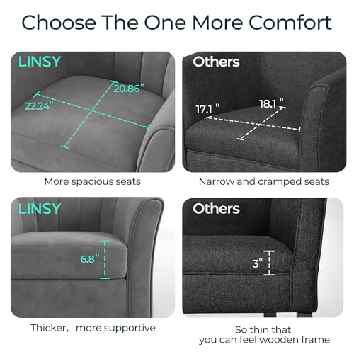 LINSY Large Swivel Accent Chair with Ottoman, Velvet Barrel Chair with Footrest, Modern Upholstered Comfy Reading Chair Armchair for Living Room, Bedroom, Study Room, Office, Grey - color: Grey, size: Large