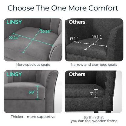LINSY Large Swivel Accent Chair with Ottoman, Velvet Barrel Chair with Footrest, Modern Upholstered Comfy Reading Chair Armchair for Living Room, Bedroom, Study Room, Office, Grey - color: Grey, size: Large