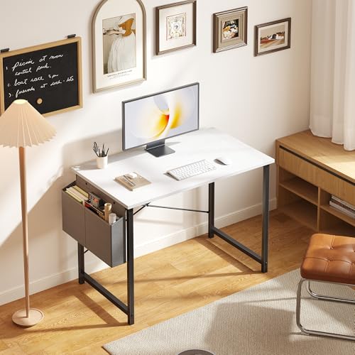 OLIXIS Small Computer Desk, 31 Inch Gaming Desks for Home Office | Writing Study Craft Work Table, Computer Workstation for Bedroom Small Spaces with Storage Bag, White and Black - color: White Top &Black Legs, size: 31 Inch