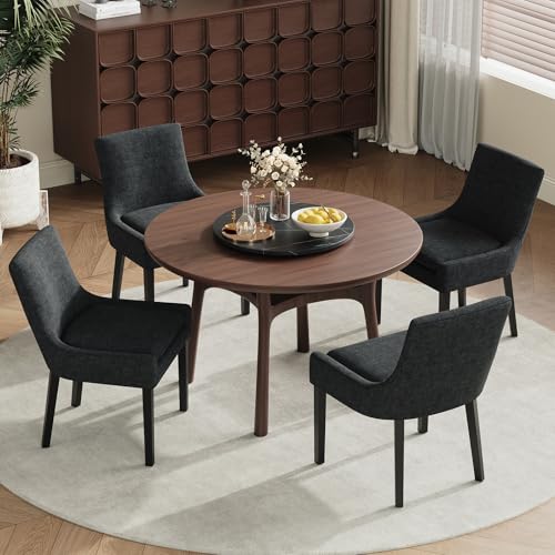 COLAMY Modern Dining Room Chairs Set of 2 with Mid Back and Wood Legs, Upholstered Kitchen Chairs for Dining Room/Living Room, Black - color: Black, size: Set of 2