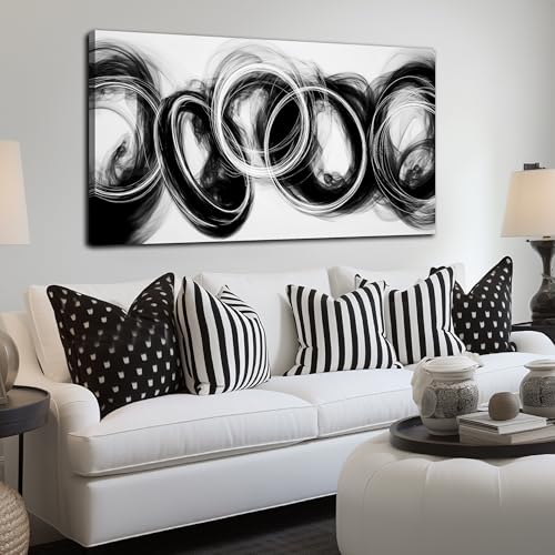 MXUNYZ Abstract Canvas Wall Art Black and White Wall Decor 48x24 Inch | Large Minimalist Wall Art For Living Room, Teen Boys Room Decor,Hallway,Hotel,Bedroom,Home Office Decoration - color: Black, size: 48"L x 24"W