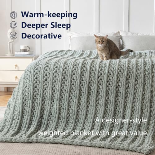 Maetoow Handmade 10 lb Soft Knitted Weighted Blanket, 40 x 60 in Breathable Chunky Knit Gravity Blanket Throw, Home Decor for Sofa Couch Bed, Sage Green
