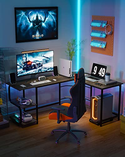 Reversible L Shaped Desk with Shelves 61" Gaming Corner Desk with Storage | Large Desktop Surface, 2-Tier Open Storage Shelves, Premium Office Computer Desk Workstation for Home Office, Gaming, Study