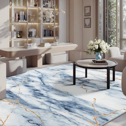 CRYPTOLITE Abstract Area Rug 4x6 Washable Rug with Non-Slip Backing Low Pile Area Rug Area Rugs for Living Room, Bedroom, Dining Room, Blue - color: Marble - Blue, size: 4' x 6' (Rectangular)