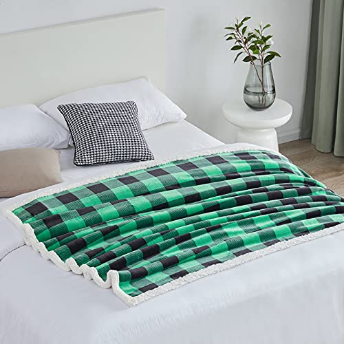 Sherpa Green and Black Buffalo Plaid Christmas Twin Blanket 60" X 70", Fuzzy Fluffy Soft Cozy Blanket, Fleece Flannel Plush Microfiber Blanket for Couch Bed Sofa (Green and Black) - color: Green