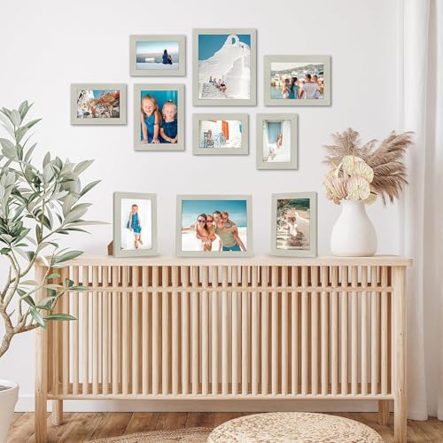 Americanflat Set of 10 Picture Frames with Shatter-Resistant Glass - Gallery Wall Frame Set with Two 8x10, Four 5x7 and Four 4x6 Frames - Signature Collection - Light Wood | Includes two 8x10, four 5x7 and four 4x6, shatter-resistant glass, hanging hardwa