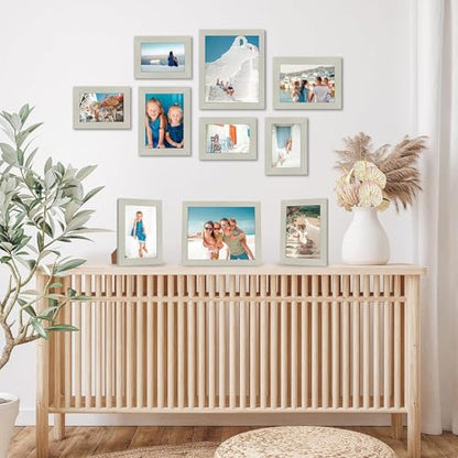 Americanflat Set of 10 Picture Frames with Shatter-Resistant Glass - Gallery Wall Frame Set with Two 8x10, Four 5x7 and Four 4x6 Frames - Signature Collection - Light Wood | Includes two 8x10, four 5x7 and four 4x6, shatter-resistant glass, hanging hardwa