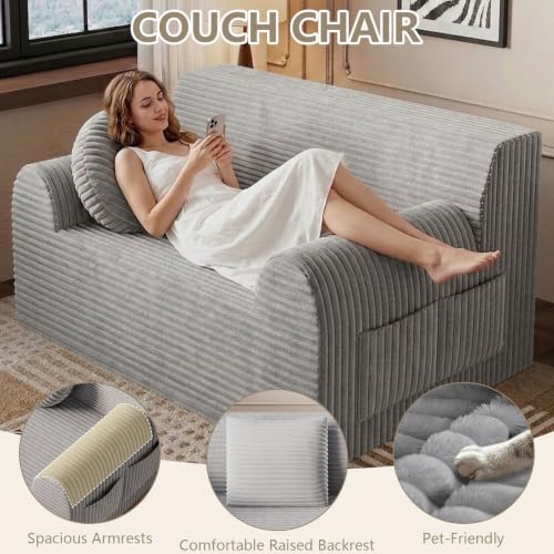 42" Boneless Oversized Chair with Side Pocket, Sofa Small Single Couch in a Box, Deep Seating Boneless Chair for Bedroom Living Room Office Apartment, No Assembly, Light Grey - color: Light Grey, size: 42'' Style 3
