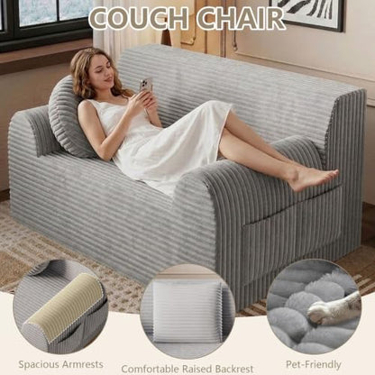 42" Boneless Oversized Chair with Side Pocket, Sofa Small Single Couch in a Box, Deep Seating Boneless Chair for Bedroom Living Room Office Apartment, No Assembly, Light Grey - color: Light Grey, size: 42'' Style 3