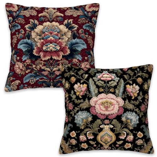 Throw Pillow Covers 18x18 Set of 2 | Vintage Baroque Floral Decorative Cushion Covers for Couch Bed | Ornate Victorian Botanical Pillow Cases for Living Room | Classic Home Decor Accent - color: Baroque Floral