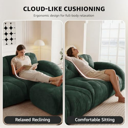 Green Loveseat Sectional Couches for Living Room, Velvet Fabric Boneless Couch, No Assembly Cloud Modular Sectional Sofa Love Seat with 2 Ottoman, Foam Couch Compressed Sofa Set, Sofas para Sala - color: Green, size: 2 Seater + 2 Ottoman