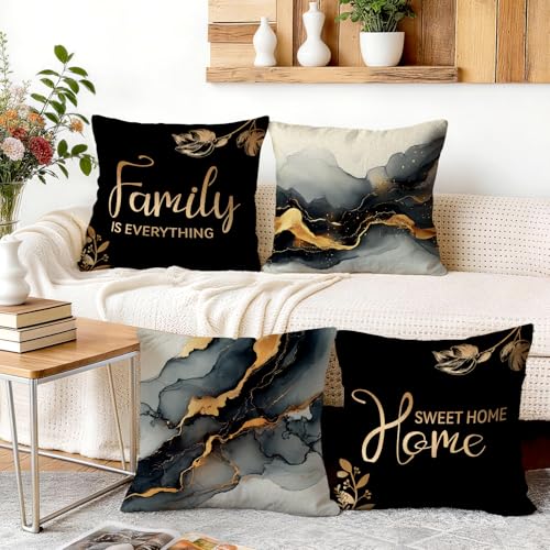 Black Gold Pillow Covers 20x20 Set of 4 Black Marble Home Cushion Cover | Home Family Pillow Cover for Sofa Couch Living Room - color: Marble-style 10, size: 20" x 20" (Pack of 4)