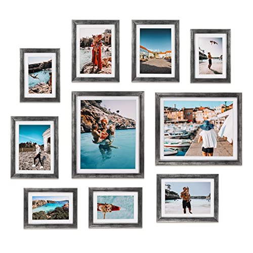 Giftgarden Antique Silver Picture Frames Assortment for Multiple Sizes Photos, Four 4x6, Four 5x7, Two 8x10, Gallery Frame Collage for Wall or Tabletop, Set of 10, Rustic Distressed Silver - color: Silver