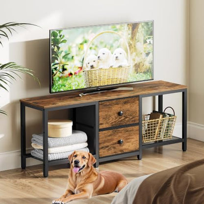 TV Stand for TVs up to 55", Entertainment Center with 2 Fabric Drawer, Media Console with Shelves, Television Stands for Living Room, Bedroom, Rustic Brown DS02RBR - color: Rustic Brown