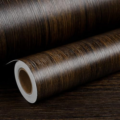 ReWallpaper Wood Wallpaper Dark Brown Wooden Contact Paper Peel and Stick Waterproof Wood Grain Contact Paper for Countertops Cabinet Door Table Desk Self Adhesive Thicken Textured Vinyl 17.7" x 78.7" - size: 17.7" x 78.7"