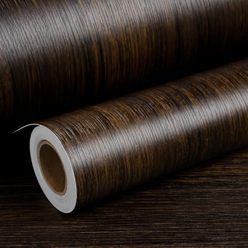ReWallpaper 17.7 x 472 Inch Long Peel and Stick Wood Contact Paper Dark Brown Wood Wallpaper for Walls Kitchen Cabinets Countertops Bedroom Waterproof Vinyl Espresso Contact Paper for DIY Home Decor - size: 17.7" x 472"