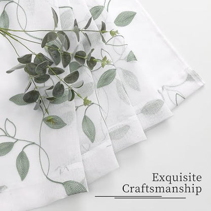 Tollpiz Sage Green Leaf Sheer Tier Curtain Kitchen 30 x 36 Inches | Leaves Embroidered Curtains Rod Pocket Voile Bathroom Window Treatment for Cafe, Set of 2 Panels - color: Sage Green, size: 30"W x 36"L (Pack of 2)