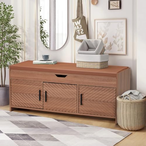 Storage Bench, Shoe Bench with Lift Top Storage, Entryway Bench with Cushioned Seat, Adjustable Shelf for Living Room, Bedroom, Hallway, Brown - color: Brown