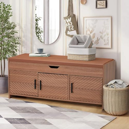 Storage Bench, Shoe Bench with Lift Top Storage, Entryway Bench with Cushioned Seat, Adjustable Shelf for Living Room, Bedroom, Hallway, Brown - color: Brown