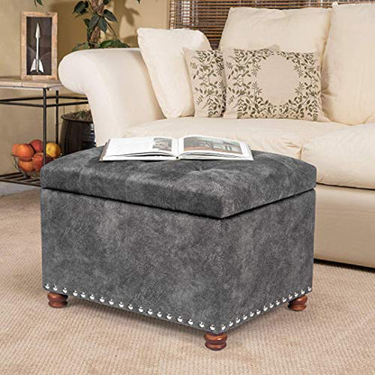 Ottoman with Storage,24" Fabric Ottoman Foot Rest with Hinged Lid Small Rectangle Upholstered Tufted Foot Stools Ottomans for Bedroom Living Room Entryway,Grey - color: Grey