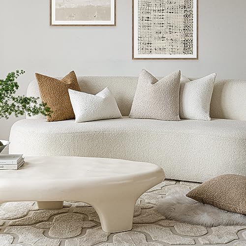 Foindtower Set of 2, Decorative Textured Boucle Throw Pillow Covers Accent Solid Pillow Cases Neutral Cozy Couch Cushion Case for Chair Sofa Bedroom Living Room Home Decor 16 x 16 Inch Ivory Beige - color: Beige, size: 16" x 16" (Pack of 2)