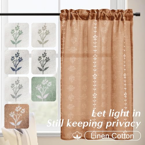 Lino Rosa Boho Farmhouse Kitchen Curtain,Rustic Style Terracotta Western Curtains for Bedroom Living Room,Sets of 2 Panels,36 Inch Length,Rust Colored - color: Terracotta, size: 24"W x 36"L (Pack of 2)