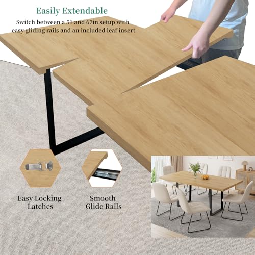 Mid-Century Extendable Dining Table Set, 51"-67", 6 Upholstered Chairs - color: Table With 6 Gray Chairs, size: 51"-67"