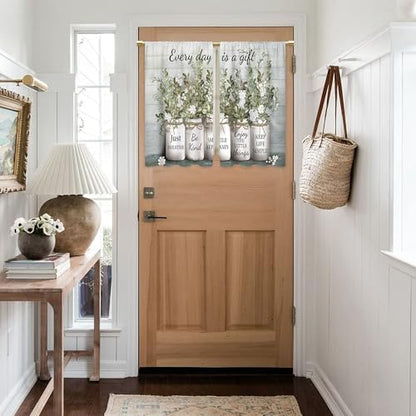 Green Leaves Eucalyptus Inspirational Kitchen & Bathroom Curtains - Rustic Flower Quotes, Farmhouse Floral Cafe Style - 27.5x39 Inch - color: A4 Green Botanical, size: 27.5"W x 39"L (Pack of 2)