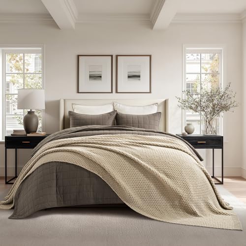 EVERGRACEHOME Chunky Chenille Knit Throw Blanket, 108x92, Sand Dune | Sculpted Moss Stitch, Chic Modern Farmhouse, All-Season Warmth, OEKO-TEX® Certified, Oversized King for Couch, Bed, Sofa - color: Sand Dune, size: 108" X 92"