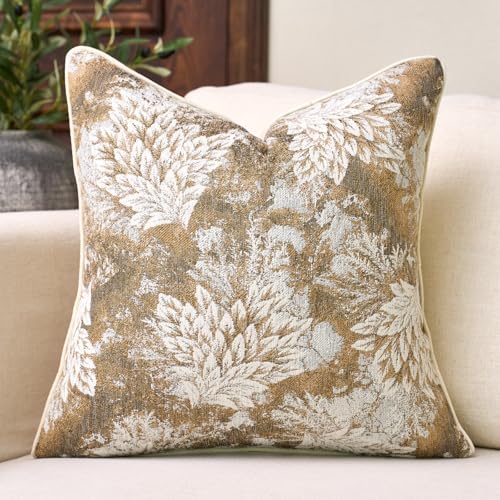 Aeckself Decorative Chenille Floral Throw Pillow Cover Vintage Couch Pillow Cover 20 x 20 Inch Neutral Farmhouse Cushion Cover Home Decor for Sofa Bed Living Room, Yellow - color: Yellow, size: 20" x 20" (Pack of 1)