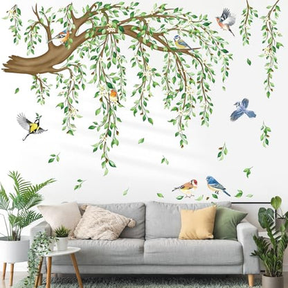 decalmile Tree Branch Hanging Vine Green Leaf Wall Decals Stickers (XL) - style: Green Tree