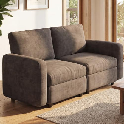 Guyii 63.38" Loveseat Sofa, Extra-Large Dark Brown 2-Piece Twin Sofa Set, 2-Seater Modular Sectional Sofa, Modern Convertible Sectional Couch for Living Room, Bedroom, Home - color: Dark Brown, size: 2 Seat Sofa (No Ottoman)