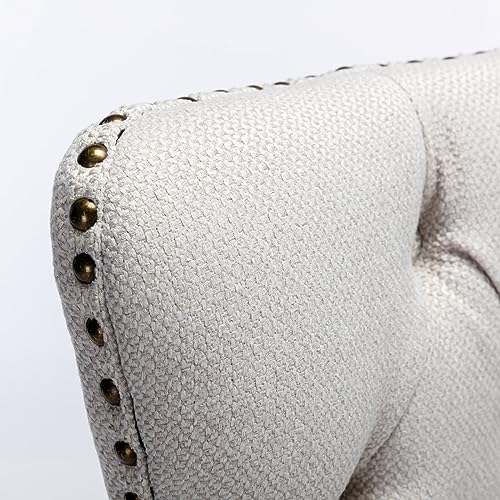 Beige-White Dining Chairs Set of 2, Tufted Kitchen & Dining Room Chairs | Two Fabric Tufted Dinning Chairs, Linen Upholstered, Wing Back, Metal Pull Ring, Wood Frame, Mid Century Modern - color: A-2 Beige Linen, Wood Legs, size: 2
