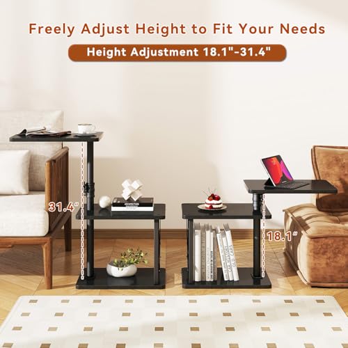 IBUYKE 360° Swivel Height Adjustable C Shaped Side Table,Black UTVT006B | Tv Tray Table,End Table for Small Spaces Sofa Bed,With Storage Shelf,3-Tier Night Stand,For Living Room,Bedroom - color: Black