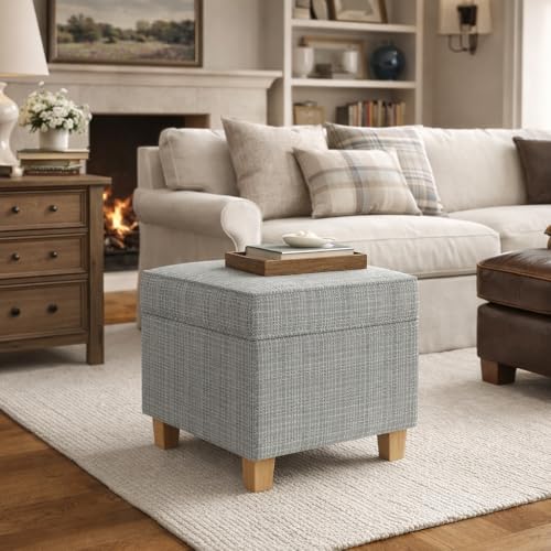HomePop 18" Classic Square Storage Ottoman - Sage Mini Grid Pattern - color: Sage Mini Grid Pattern