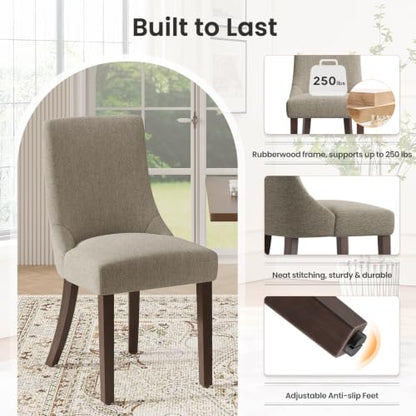 MALOL Wooden Dining Chairs Set of 6, Upholstered Kitchen & Dining Room Chairs with Solid Wood Legs Curved Backrest Farmhouse Accent Chair for Dining/Kitchen/Living Room, Camel - color: Camel, size: Set of 6