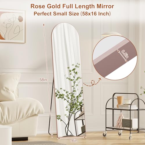 ZHUNFA Pink Mirror Full Length, 58"×16 "×3" Arched-Top Full Length Mirror | can Wall Mounted, Standing or Leaning, Full Body Mirrors With Aluminum Alloy Frame, Home Decor. - color: Rose Gold, size: 58"L x 16"W