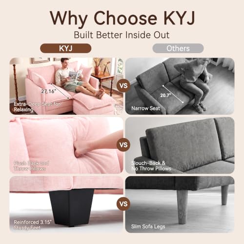 50" Love Seat with Ottoman, Small L Shape Cloud Sofa Couch, 2-Layer Cushion & 27" Deep Seat, 2 Pillows for Small Spaces, Bedroom, Apartment, Office, Living Room, Pink - color: Pink, size: Loveseat with Ottoman