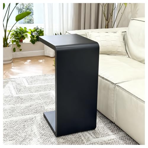 C-Shaped Side Table, H27.2in Solid Wood End Table for Couch | Space-Saving Wooden C-Shaped Snack Table, Nightstand & Laptop Desk for Living Room, Bedroom, Office or Balcony - color: Black Large